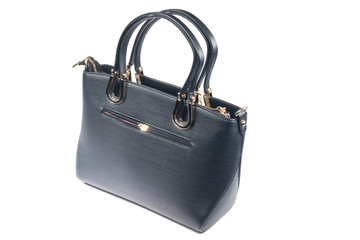Black leather women's handbags isolate on white
