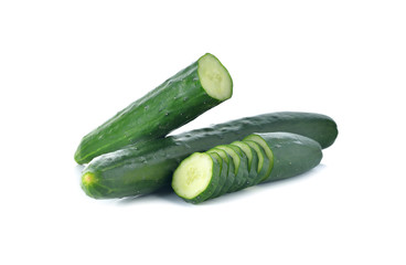 whole and cut Japanese Cucumber on white background
