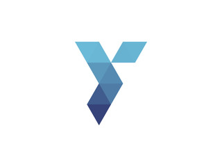 Y Letter Blue Triangle Geometric Logo - obrazy, fototapety, plakaty
