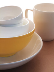 sets of bowl on brown table
