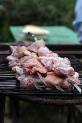 Chicken on the grill to cook