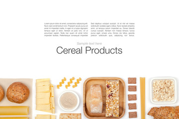 various cereals on white background top view
