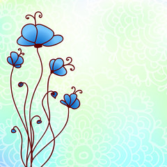 Hand drawing blue floral background