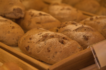 walnut bread in the wooden tray