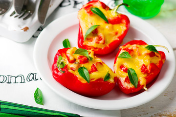 pepper the stuffed spaghetti on a white plate