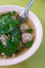 Thai style soup with minced pork ball