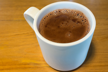Pure hot chocolate in a white mug
