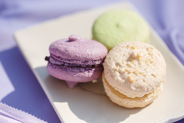 Plate of fresh colorful macarons.