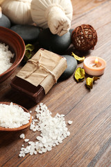 Beautiful spa composition on table close up