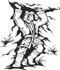 Russian warrior. Black and white vector illustrations. Ethnic style.