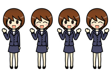 シンプルキャラクター　会話・表情イラスト集　ビジネス女性（スカート）　ガッツポーズ1