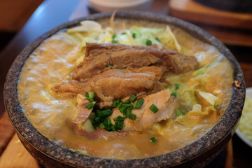 Braised pork ramen on hot rock bowl