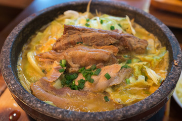 Braised pork ramen on hot rock bowl