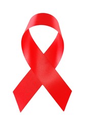 Red ribbon sign isolated on white