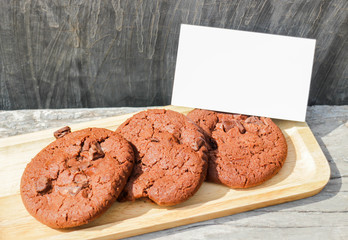 Homemade chocolate cookies with blank name card