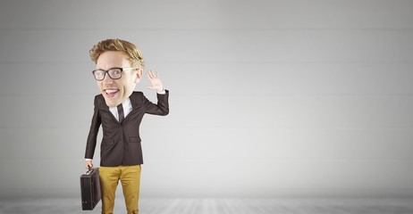 Composite image of nerd smiling and waving