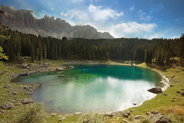 panoramic view of a beautiful alpine lake