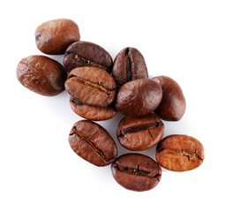 Brown coffee beans isolated on white
