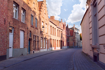 Cobblestone paved street during summer, Bruges