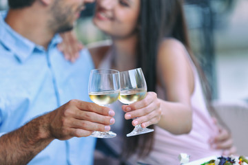 Young couple in street cafe