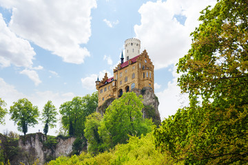 Fototapeta na wymiar Lichtenstein castle on top of the rock cliff 