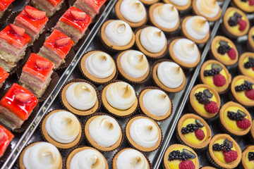 Pastries in shop over display case