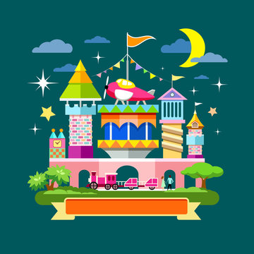 Vector Amusement park on night background illustration