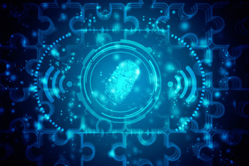 Abstract technology background.Security system concept with fingerprint Letter P sign