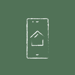 Property search on mobile device icon drawn in chalk.