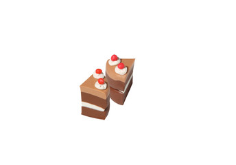 dark chocolate cake model from japanese clay on white background