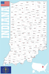 A large and detailed map of the State of Indiana with all counties and county seats.