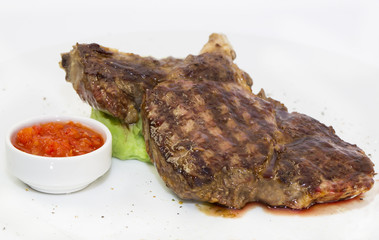 grilling steak with tomato sauces urface, tenderloin, vegetables,