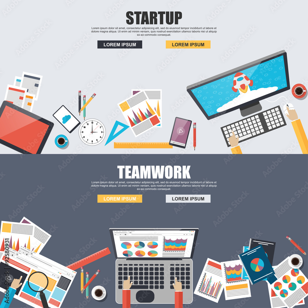 Poster flat design concepts teamwork and startup
