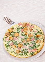 omelet with mushrooms, ham and cheese