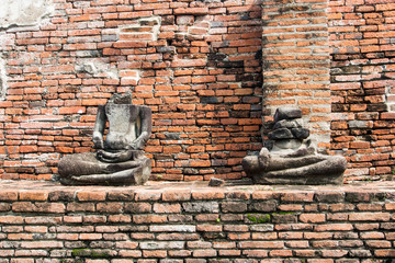 Buddha statues without head and old Brick in Ayutthaya historical park, Ayutthaya , Thailand