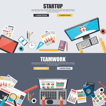 Flat design concepts teamwork and startup