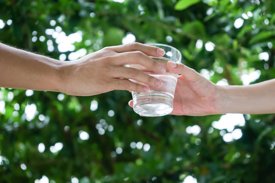 Woman hand give drinking water