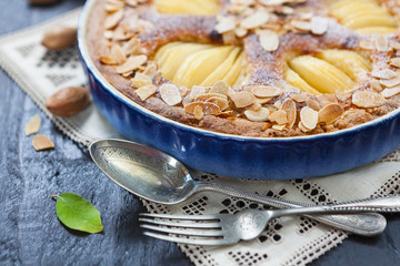 Fresh homemade pear frangipane tart