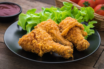 Crispy fried chicken on plate and dip sauce