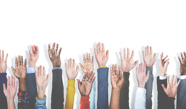 Group of Multiethnic Diverse Hands Raised Concept