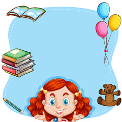 Red hair girl and book on border