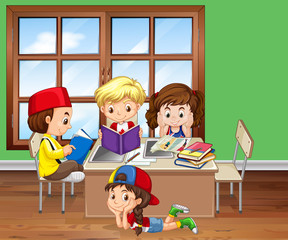 Children reading books in the classroom