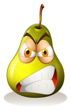 Angry Face On Fresh Pear