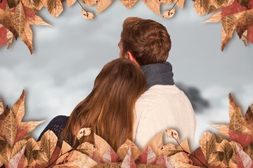 Composite image of close up rear view of romantic couple