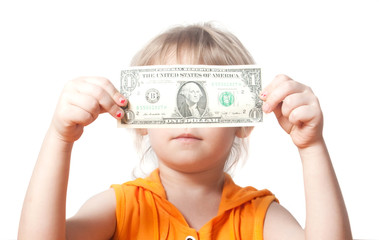 A child with a dollar bill