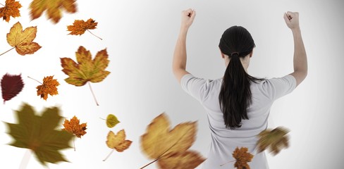 Composite image of depressed woman standing back to camera