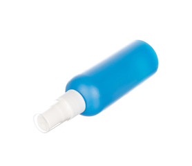 Blue container of spray bottle isolated on white background