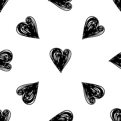 Seamless pattern with ink hearts