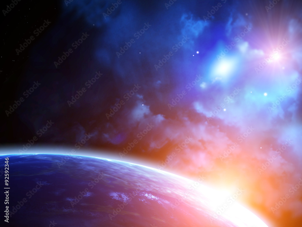 Canvas Prints space scene with planets and nebula