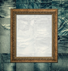 Vintage picture frame on collage jeans